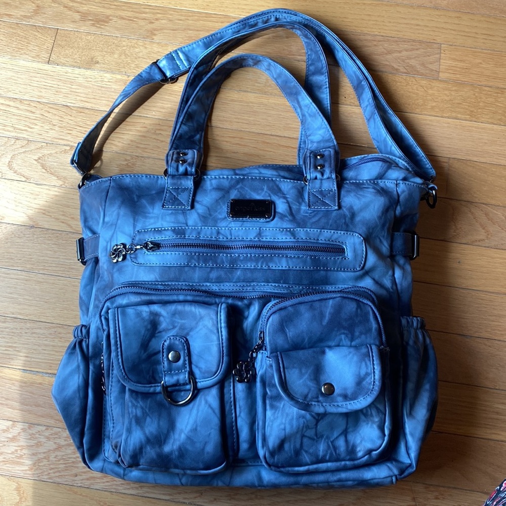 NEW Angel & Kiss Faux Leather Denim Satchel - Picture 3 of 5
